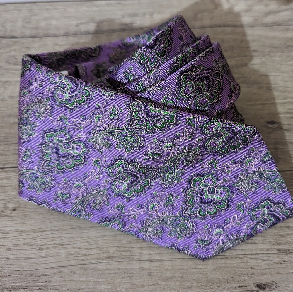 Berend DeWitt Luxury Designer Tie Silk Purple Paisley Striped Necktie ITALY NEW